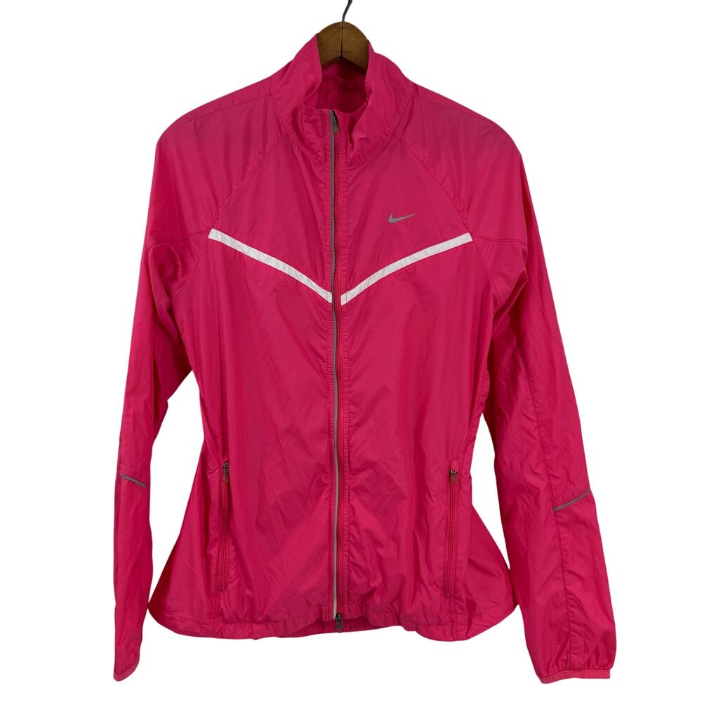 Nike Windbreaker Jacket Womens M Neon Pink Full Zip Vented Lightweight Running